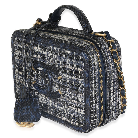 Chanel Navy Tweed Python Medium Filigree Vanity Case - Picture 4 of 8